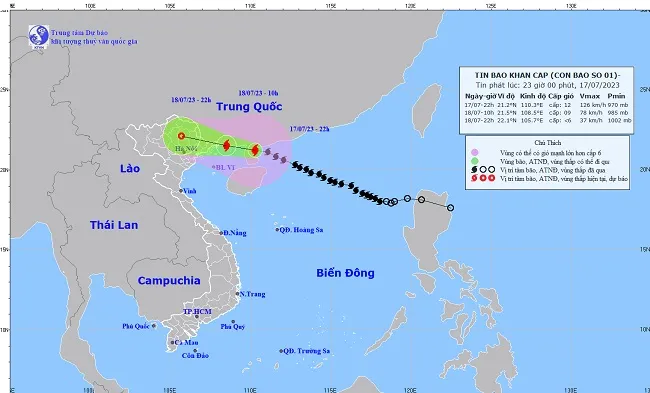 Sáng 18/7, bão số 1 giật cấp 12 vào vùng biển Quảng Ninh-Hải Phòng 1