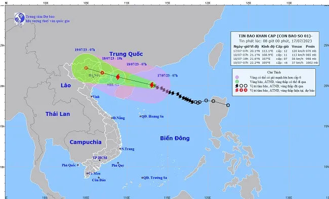 Bão số 1 mạnh cấp 12, cách Móng Cái khoảng 140km về phía Đông Đông Nam 1