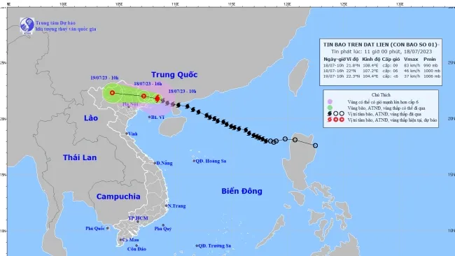 Đến chiều 18/7, bão số 1 suy yếu dần 1