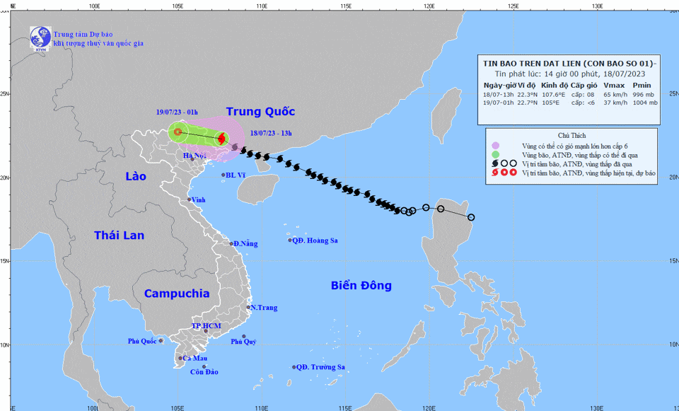  Đường đi của bão số 1