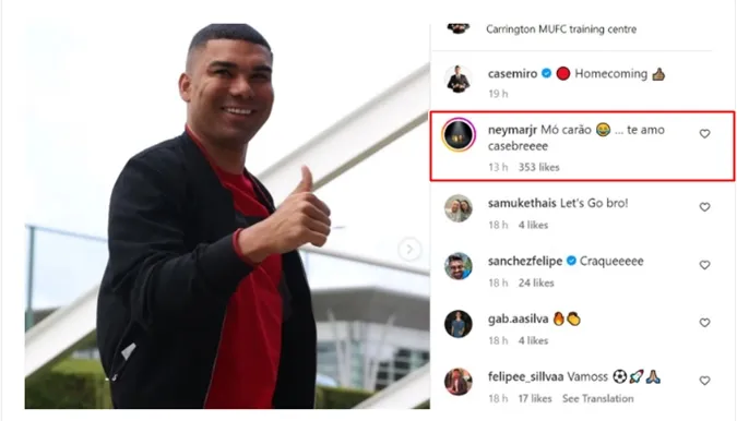 Neymar bình luận trên trang Instagram của Casemiro: 