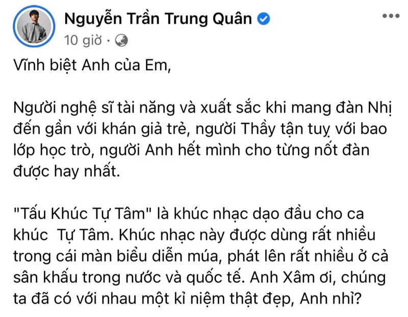 Nghệ sĩ đàn nhị Trần Văn Xâm qua đời ở tuổi 39 vì bạo bệnh, dàn sao Việt gửi lời tiếc thương 5