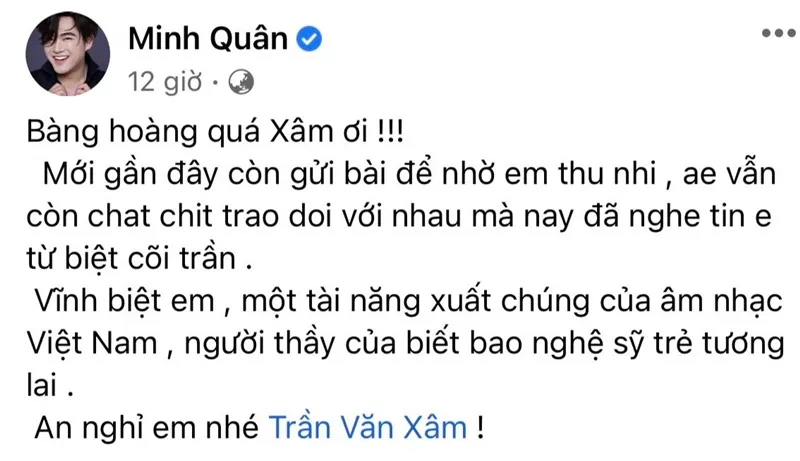 Nghệ sĩ đàn nhị Trần Văn Xâm qua đời ở tuổi 39 vì bạo bệnh, dàn sao Việt gửi lời tiếc thương 4