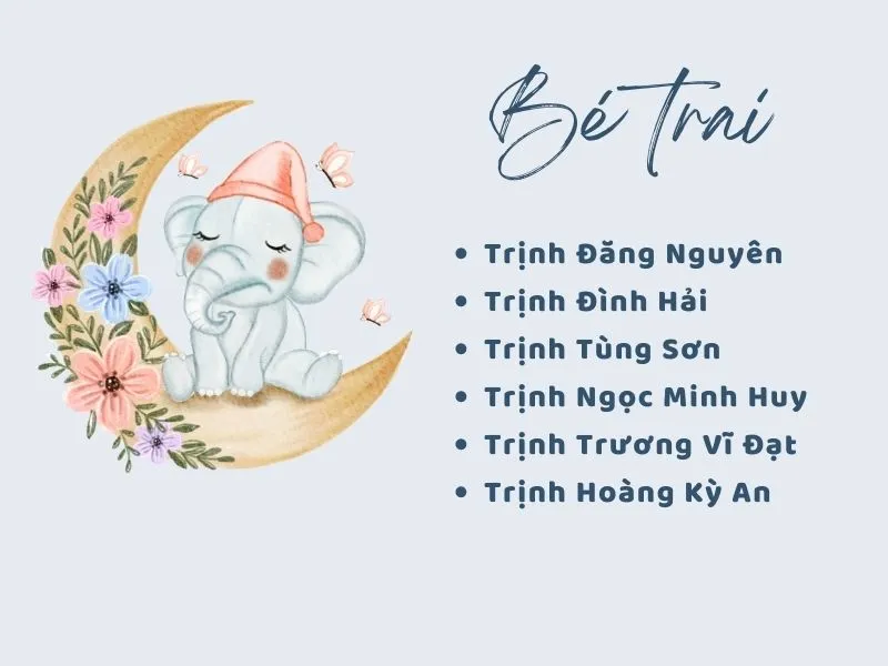 140 cách đặt tên con gái họ Trịnh, con trai họ Trịnh hay 5