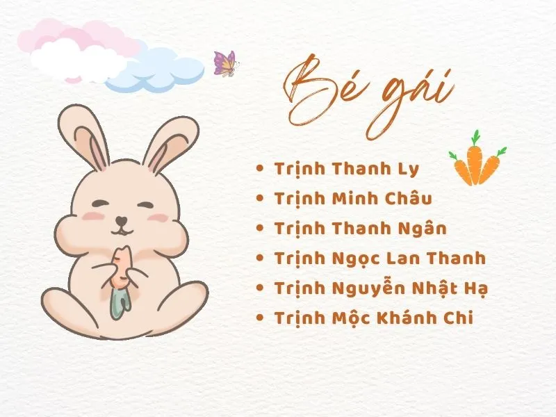 140 cách đặt tên con gái họ Trịnh, con trai họ Trịnh hay 3