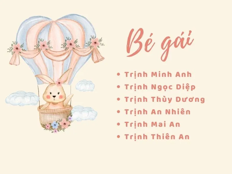 140 cách đặt tên con gái họ Trịnh, con trai họ Trịnh hay 2