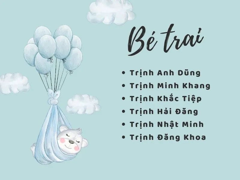 140 cách đặt tên con gái họ Trịnh, con trai họ Trịnh hay 4