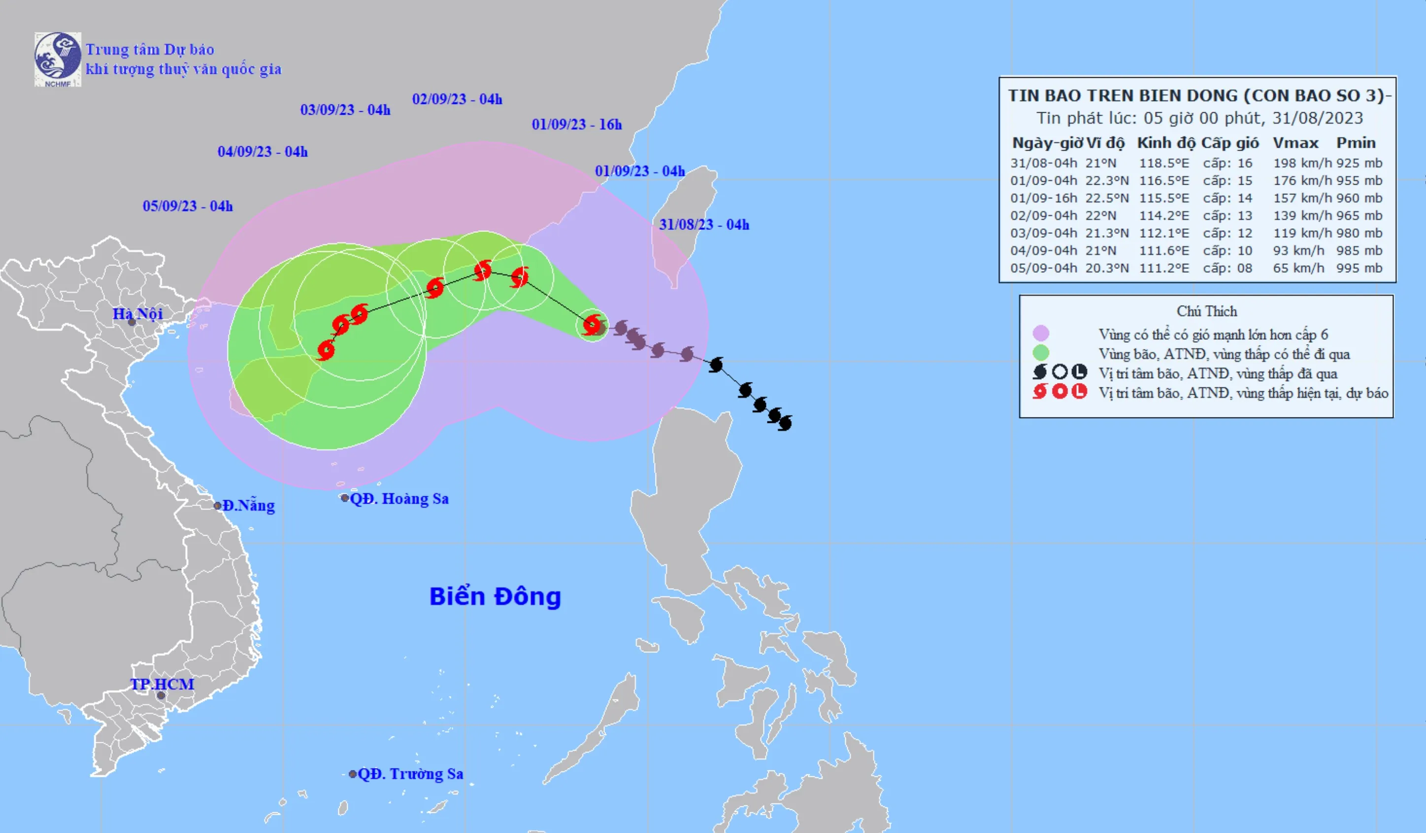 Vị trí và đường đi của cơn bão số 3. (Nguồn: Trung tâm Dự báo Khí tượng Thủy văn Quốc gia)