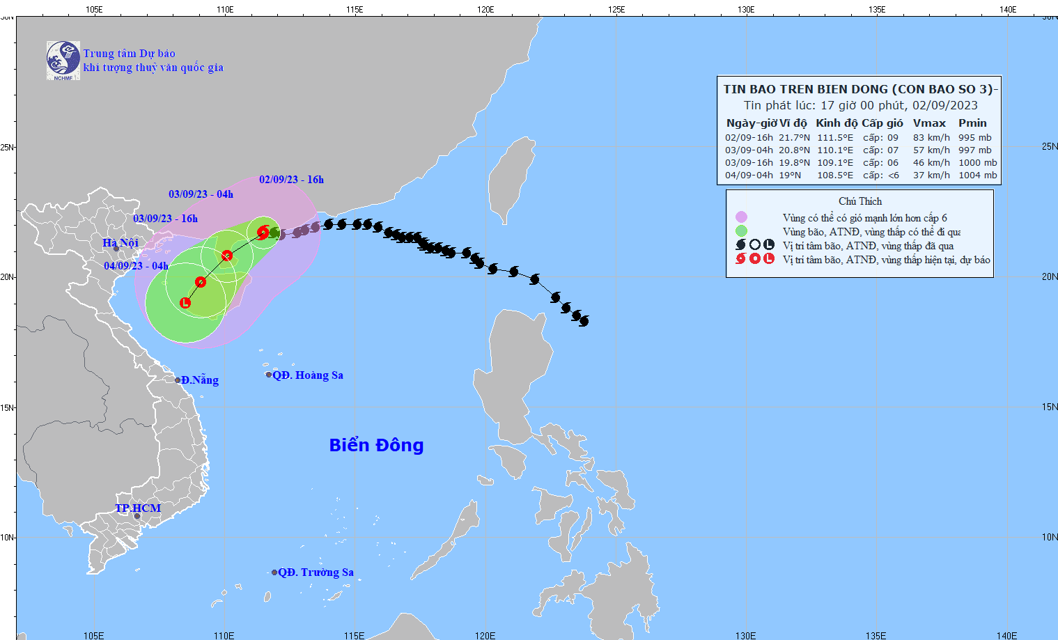 Hình ảnh về đường đi của bão số 3 - Ảnh: Trung tâm Dự báo Khí tượng Thủy văn quốc gia