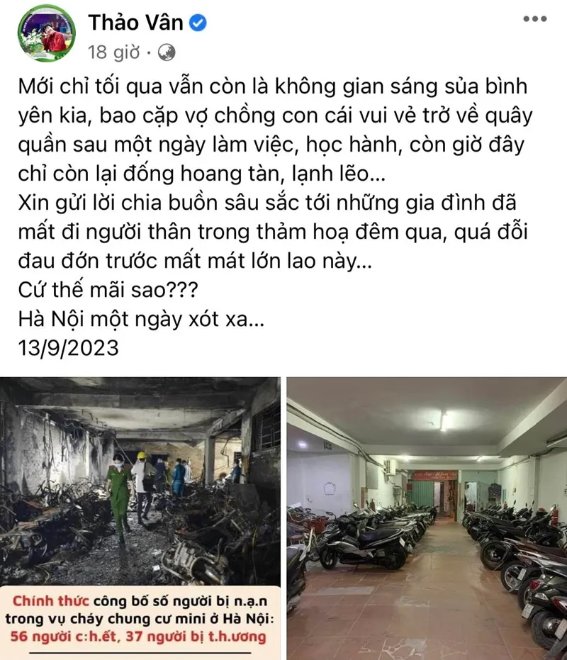 Cháy chung cư mini ở Hà Nội: Sao Việt gửi lời chia buồn, MC Thành Trung bàng hoàng hay tin người quen gặp nạn 4
