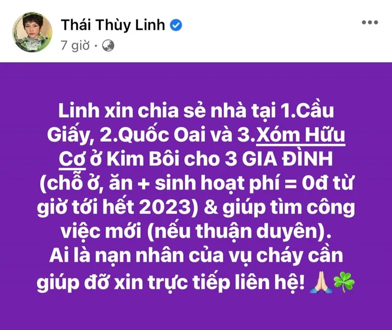 Thùy Tiên, Trung Quân cùng nghệ sĩ Việt góp tiền hỗ trợ nạn nhân vụ cháy chung cư mini Hà Nội 6