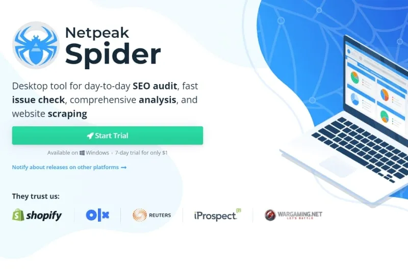 giao diện website Netpeak Spider