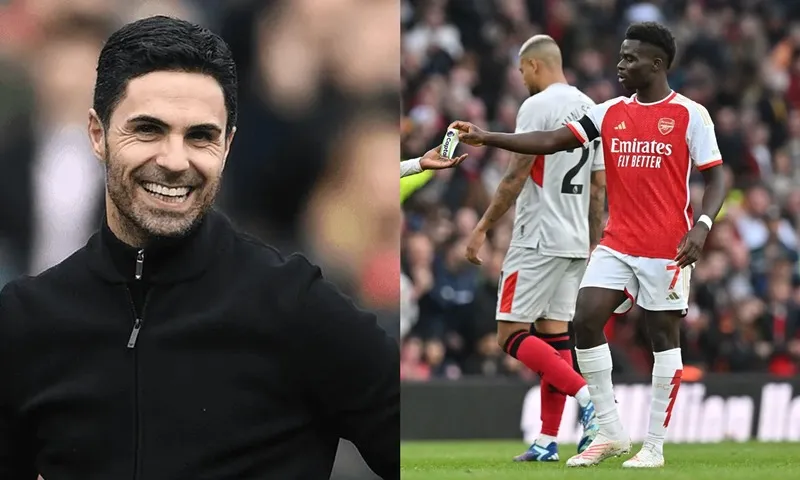 Mikel Arteta nhận thấy đối thủ có nhiều điểm yếu bên hành lang cánh trái nên mới sử dụng Saka - Ảnh: Internet