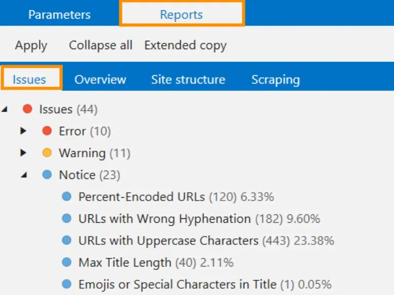 Bảng report và issues