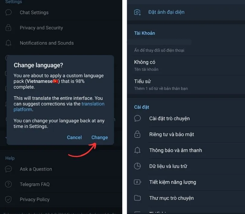 Cách cài tiếng Việt cho Telegram trên điện thoại và PC mới nhất 2