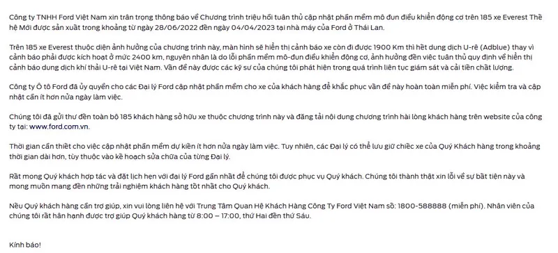 Triệu hồi hàng ngàn xe Ford tại Việt Nam 1