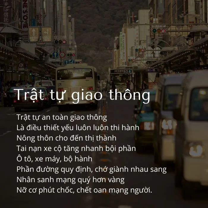 Thơ về an toàn giao thông, ca dao tuyên truyền giao thông 1