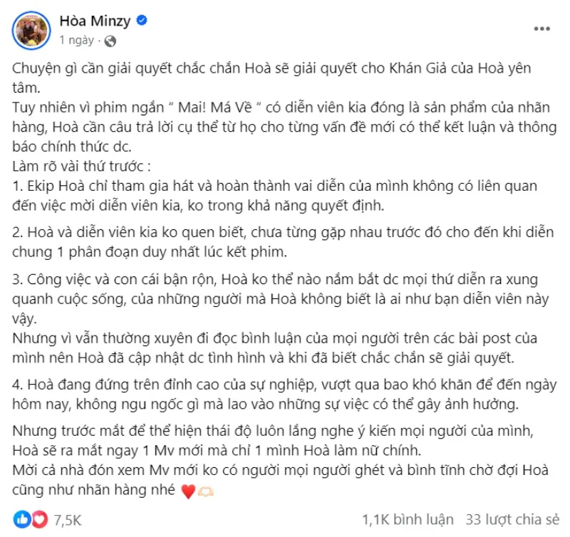 Hòa Minzy lên tiếng sau ồn ào bị khán giả đòi tẩy chay vì sản phẩm âm nhạc mới ra mắt 2