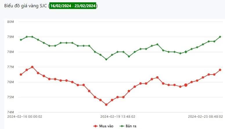 Giá vàng 23/2: Lên mốc 79 triệu đồng/lượng 1