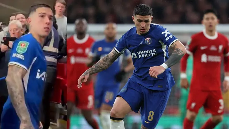 Enzo bực tức khi bị CĐV Liverpool trêu đùa - Ảnh: Internet