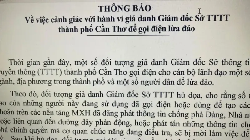 Giả danh Giám đốc Sở TT-TT Cần Thơ để gọi điện lừa đảo 1