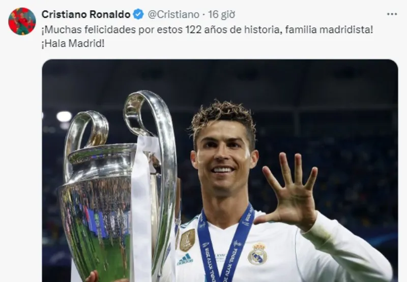 Ronaldo chúc mừng sinh nhật Real Madrid, Vinicius lập tức tán thưởng 1