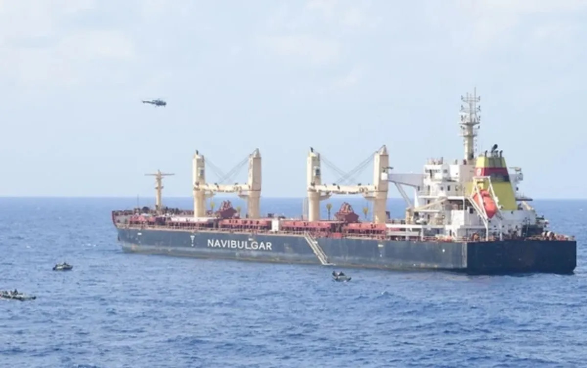 Tàu Ruen sau khi được giải cứu hôm 16-3. Ảnh: Hải quân Ấn Độ