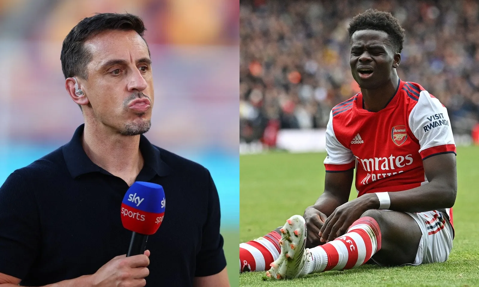 Saka rời đội tuyển Anh, Gary Neville lập thuyết âm mưu Arsenal chơi chiêu