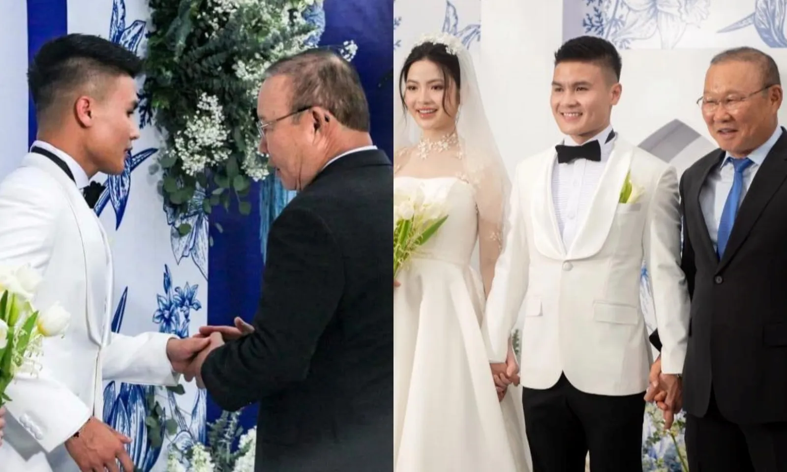 HLV Park Hang-seo đến dự đám cưới Quang Hải, trìu mến bắt tay cô dâu