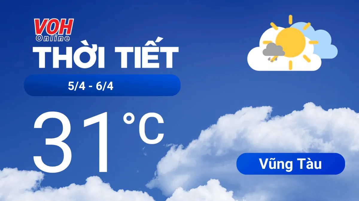 Thời tiết Vũng Tàu 5/4 - 6/4: Có thể có mưa dông nhỏ thoáng qua trong buổi sáng
