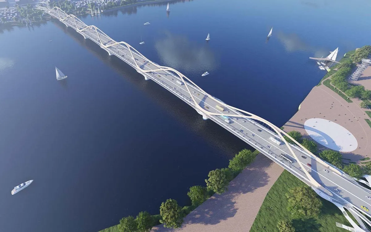Phương án thiết kế cầu Trần Hưng Đạo bắc qua sông Hồng. Ảnh BQLDA giao thông Hà Nội