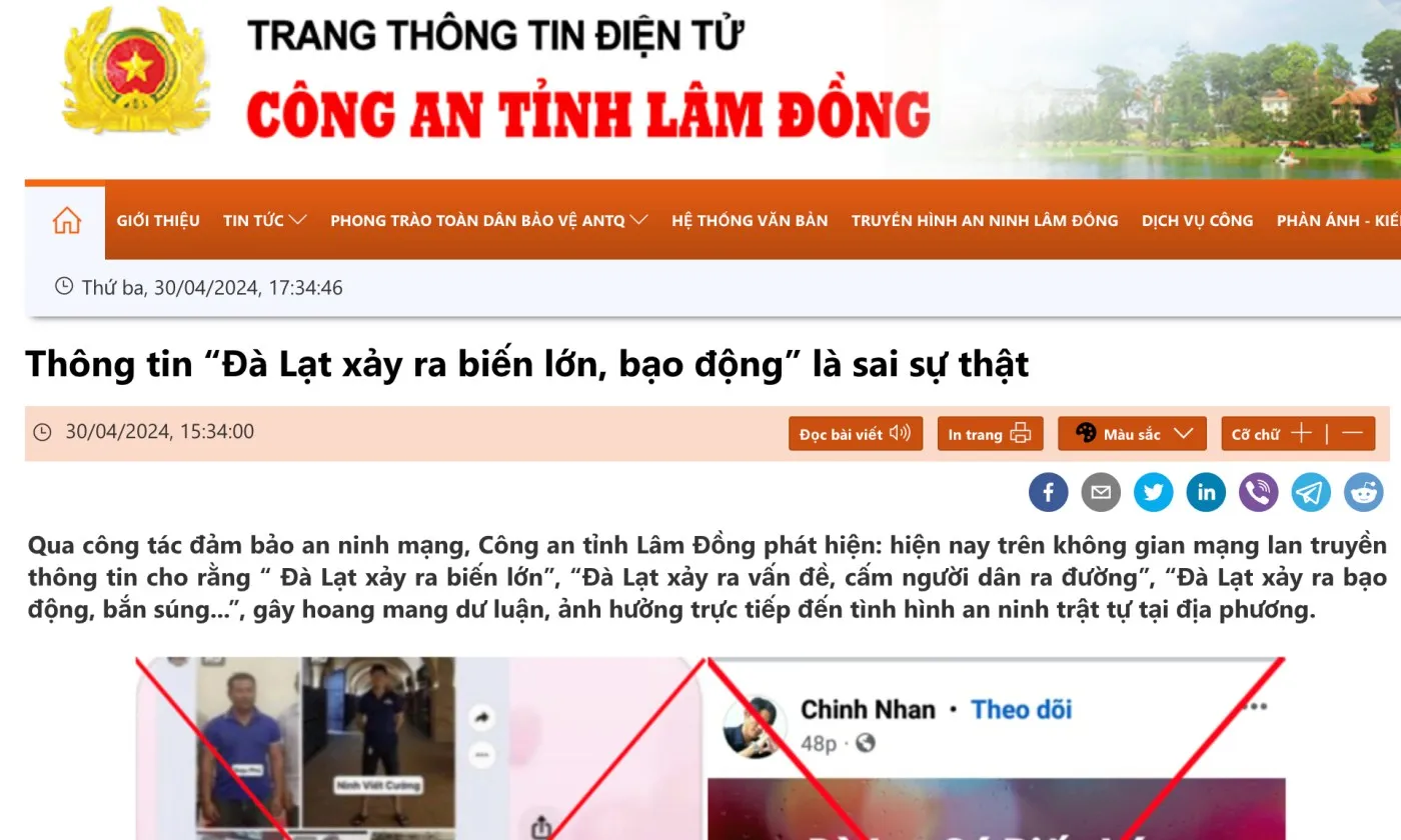 Công an Lâm Đồng: Thông tin “Đà Lạt xảy ra biến lớn” là sai sự thật