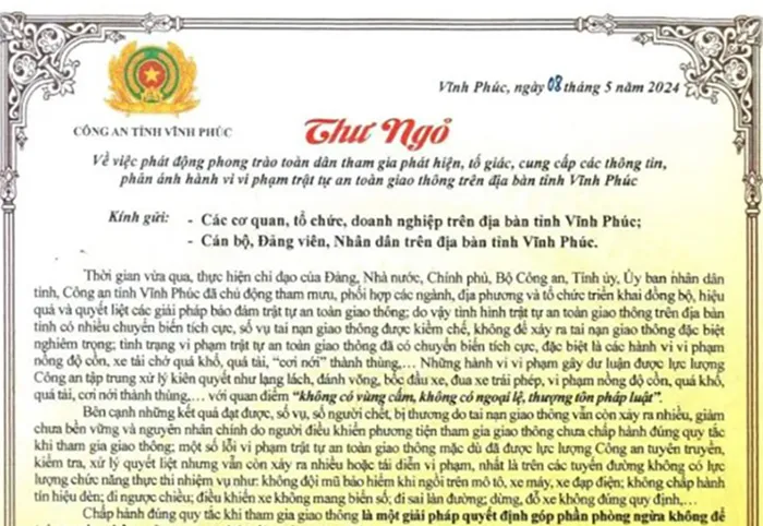 Tỉnh Vĩnh Phúc tổ chức tiếp nhận thông tin vi phạm giao thông 24/24 giờ