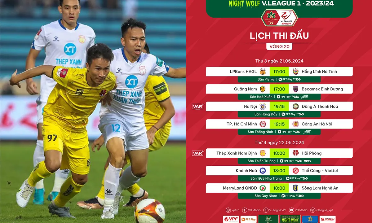 Lịch thi đấu V-League 2023/2024 vòng 20: Hà Nội vs Thanh Hóa | Nam Định vs Hải Phòng