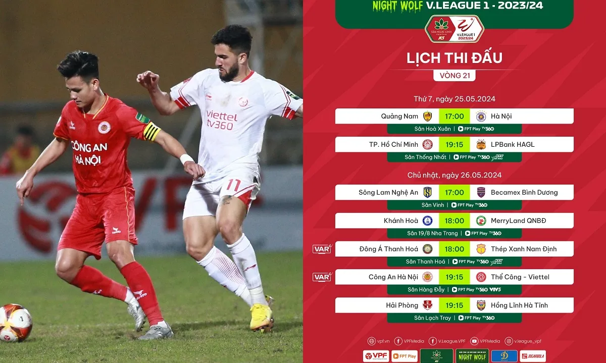 Lịch thi đấu V-League 2023/2024 vòng 21: Thanh Hóa vs Nam Định | Công An Hà Nội vs Viettel