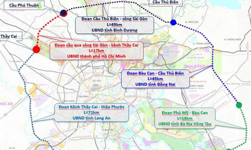 Hướng tuyến của Vành đai 4 TPHCM  Đồ họa Sở GTVT TPHCM