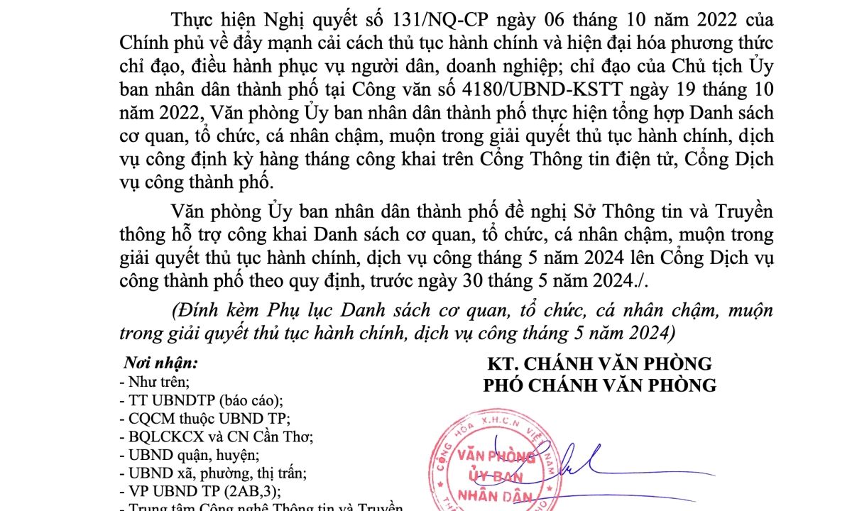 Cần Thơ: Công khai 5 cán bộ chậm giải quyết thủ tục hành chính cho người dân