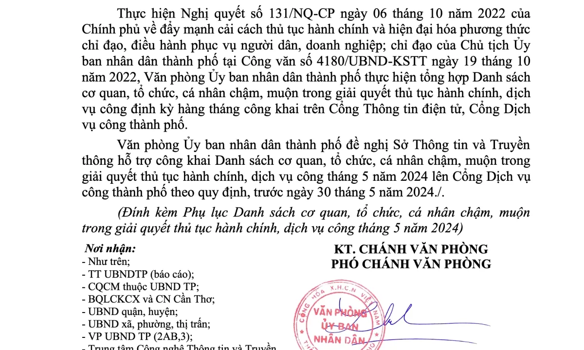 Cần Thơ: Công khai 5 cán bộ chậm giải quyết thủ tục hành chính cho người dân
