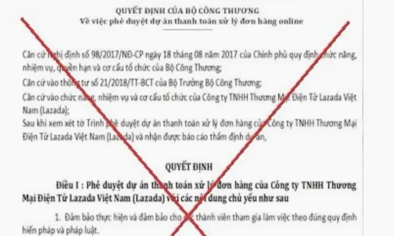 Giả mạo Bộ Công Thương phê duyệt dự án thanh toán xử lý đơn hàng online