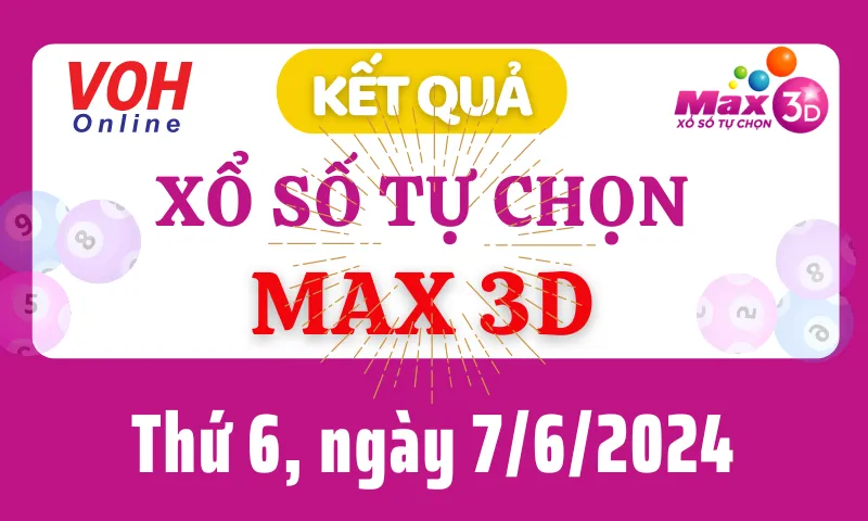 Vietlott MAX 3D 7/6 - Kết quả xổ số Vietlott hôm nay thứ 6 7/6/2024 