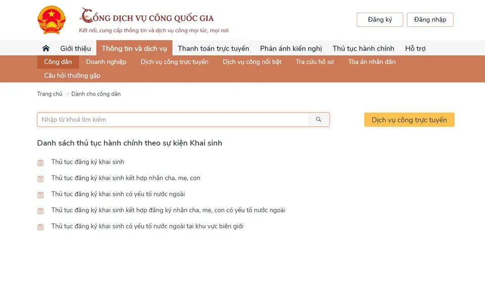 Thủ tục liên thông điện tử đăng ký khai sinh, đăng ký thường trú, cấp thẻ BHYT cho trẻ dưới 6 tuổi