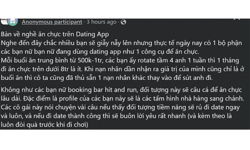 Bài viết của anh chàng trên mạng bàn về App hẹn hò 