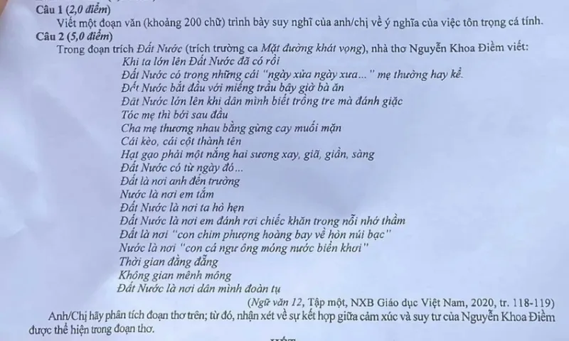 Đất nước của nhà thơ Nguyễn Khoa Điềm vào đề thi môn Văn THPT năm 2024