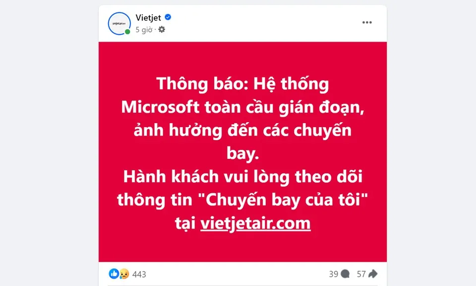 Hàng không Việt Nam có bị ảnh hưởng bởi sự cố mạng toàn cầu ngày 19/7?