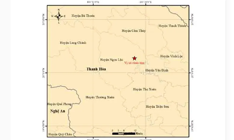 Động đất có độ lớn 4,1 độ tại huyện Ngọc Lặc, tỉnh Thanh Hóa
