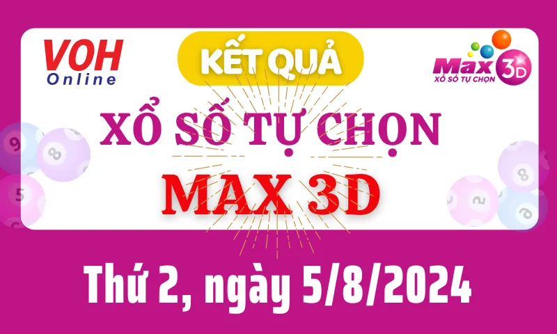 Vietlott MAX 3D 5/8 - Kết quả xổ số Vietlott hôm nay thứ 2 5/8/2024