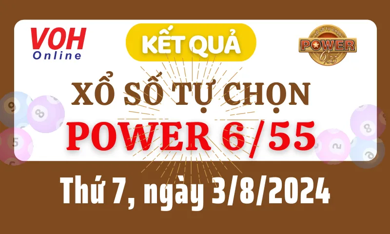 Vietlott POWER 655 3/8 - Kết quả xổ số Vietlott hôm nay thứ 7 3/8/2024