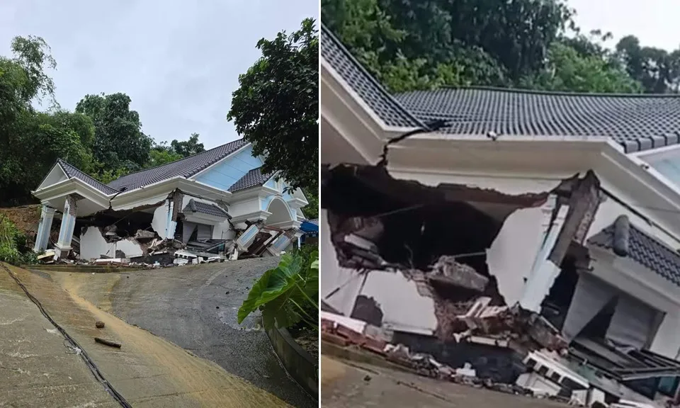 Hà Nội: Căn biệt thự đổ sập sau mưa lớn, 7 người tháo chạy