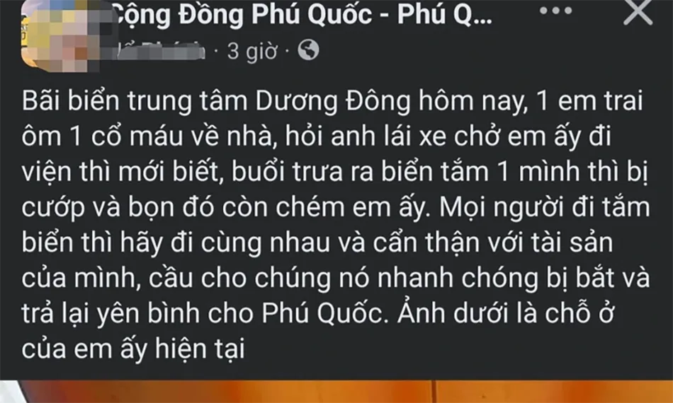 Điều tra vụ cướp tại Phú Quốc: Nạn nhân bị chém khi đi tắm biển