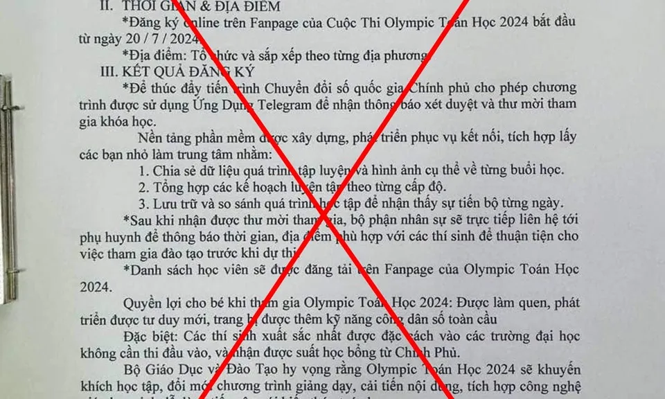 Bộ Giáo dục và Đào tạo cảnh báo việc giả mạo văn bản về cuộc thi Olympic Toán học